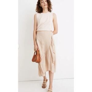 Madewell Womens Linen Blend Faux Wrap Ruffle Midi Skirt Beige Neutral Boho